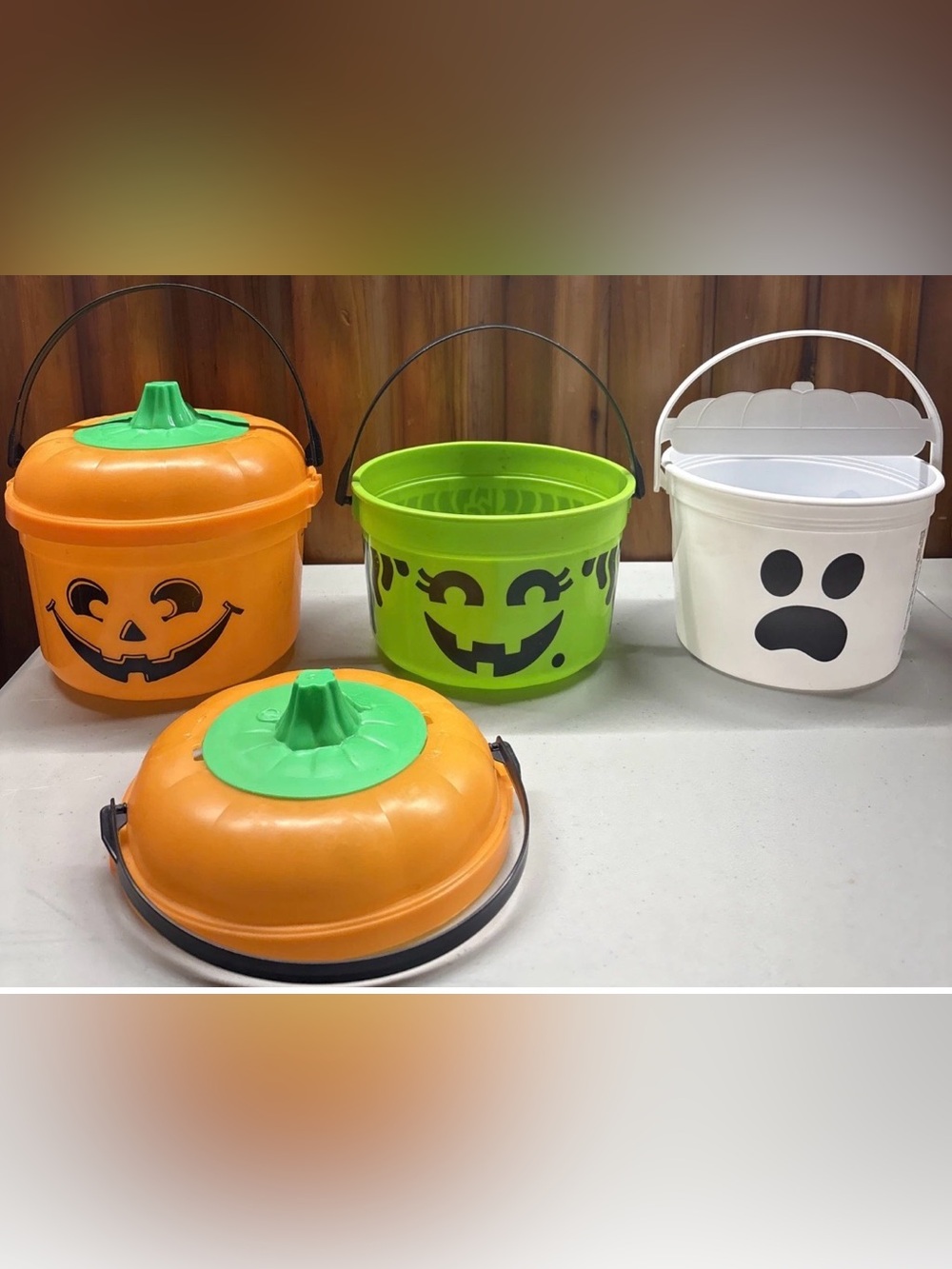 1986 McDonald's Halloween Happy Meal Boo Buckets Pumpkin Witch, 2022 Ghost